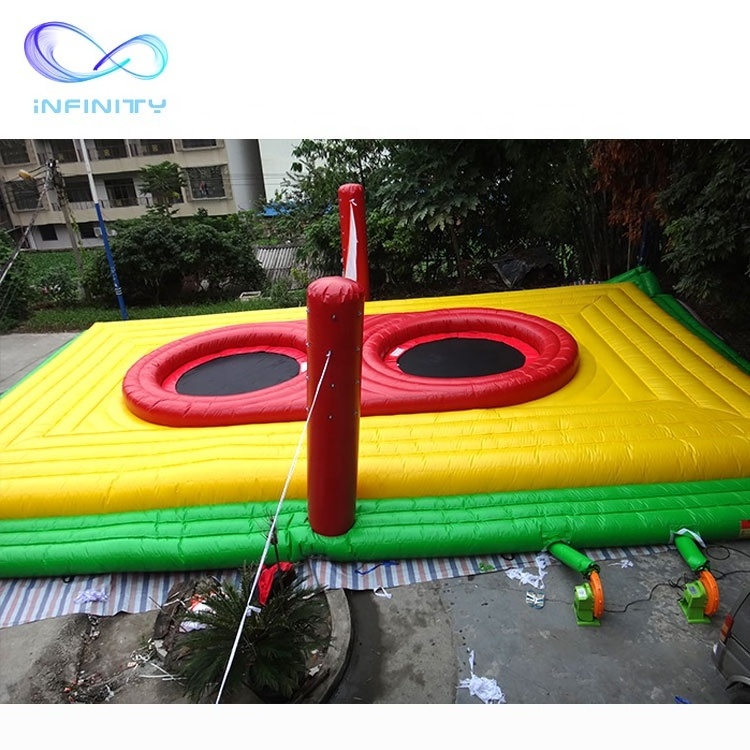 Durable PVC inflatable sport court outdoor inflatable volleyball court with trampoline for adults interactive games