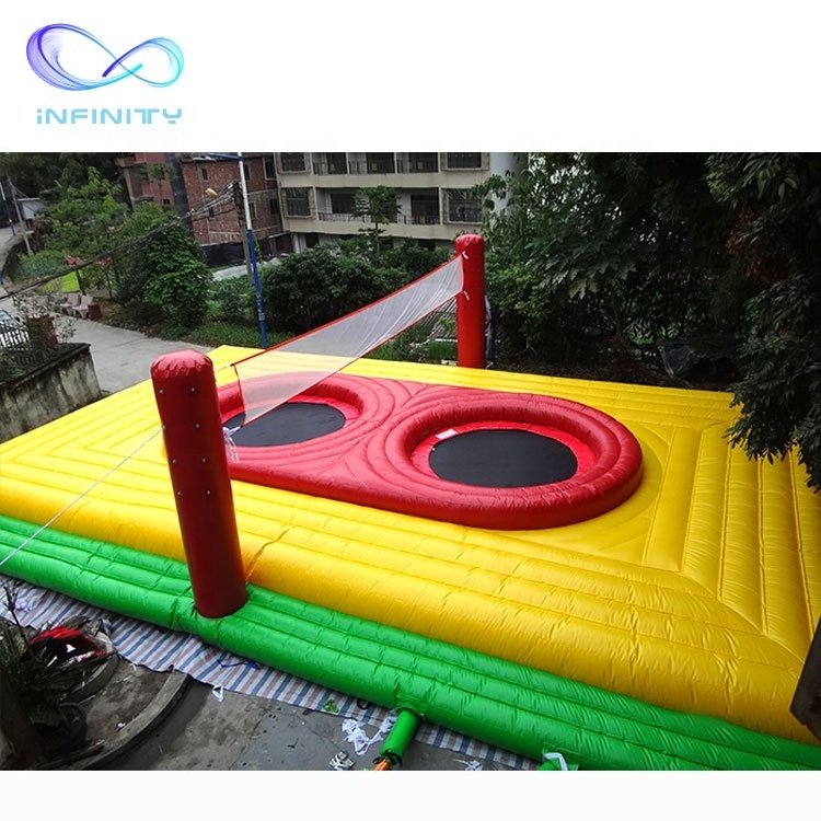 Durable PVC inflatable sport court outdoor inflatable volleyball court with trampoline for adults interactive games