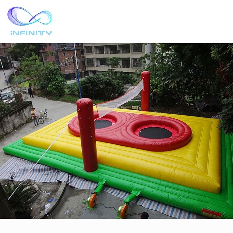 Durable PVC inflatable sport court outdoor inflatable volleyball court with trampoline for adults interactive games