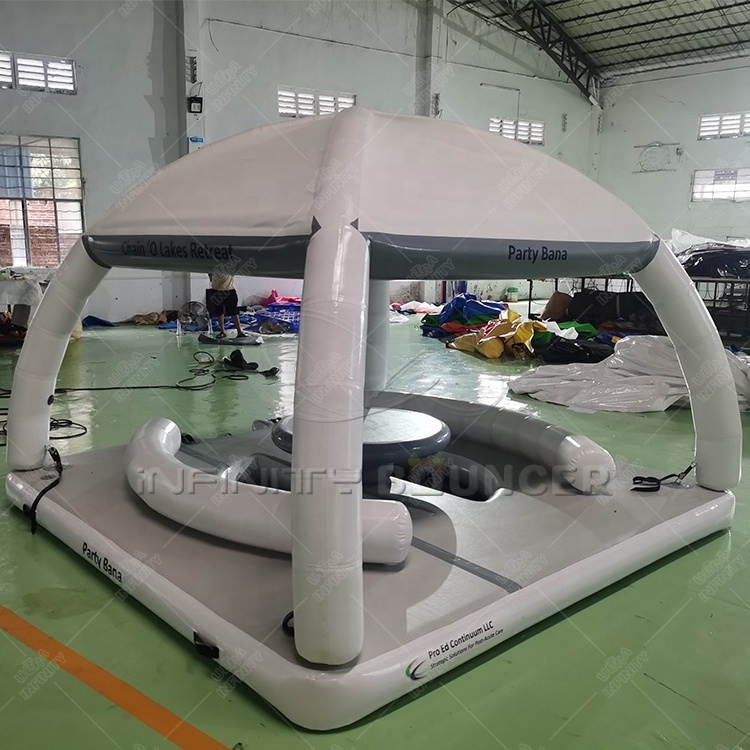 Moq 1 Piece Hot Sale Inflatable Water Leisure Platform Dock Platform Floating Island with Tent Outdoor Party Aqua Banas