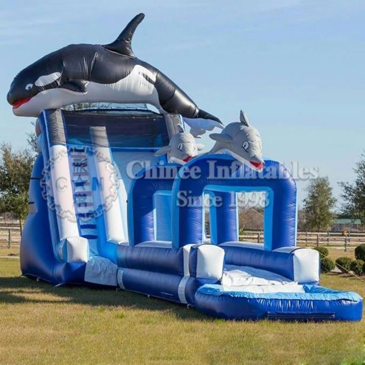 45ft Commercial Waterslide Giant Tall Huge Adult Curve Water Slide Kids Outdoor Double Inflatable Slide With Pool