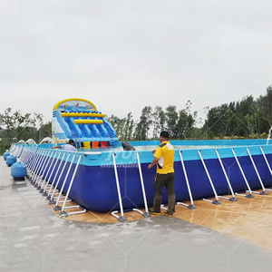 Metal Frame Square Blue Inflatable Swimming Pool Plastic Frame Pool With Filter