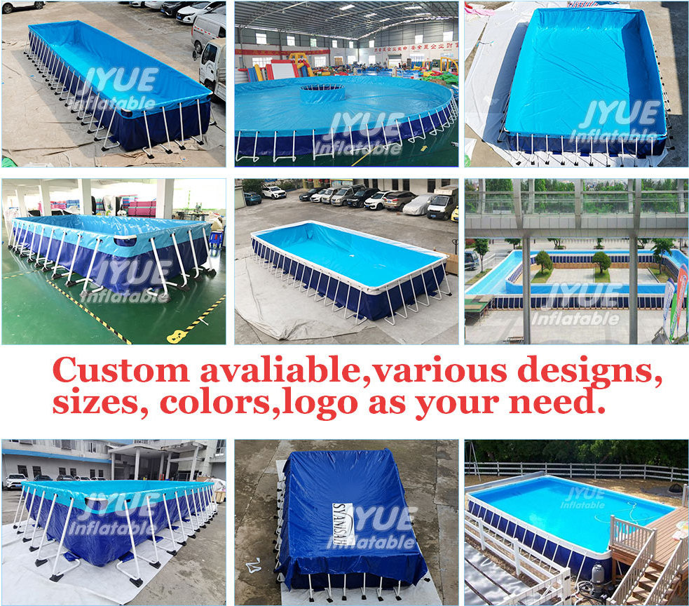 Large PVC Portable Above Ground Swimming Pool Rectangular Metal Frame Swimming Pool For Sale