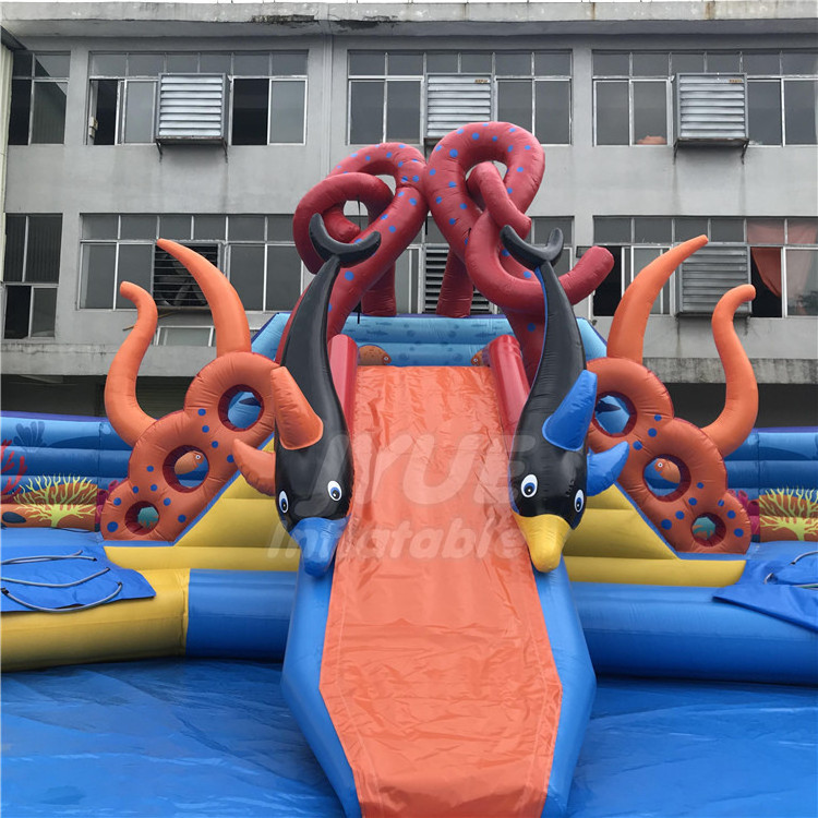 Blow Up Commercial Octopus Mini Kids Inflatable Water Park With Water Slide Swimming Pool