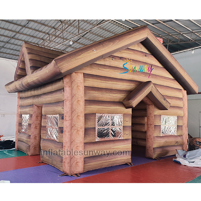 Customized Printed Inflatable log cabin structure 6 meter goflatable bungalow small inflate ski hut pub chalet house