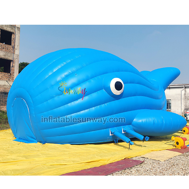 Sunway 15m long large inflatable outdoor blue whale house dome tent igloo building structure custom shaped tent for event