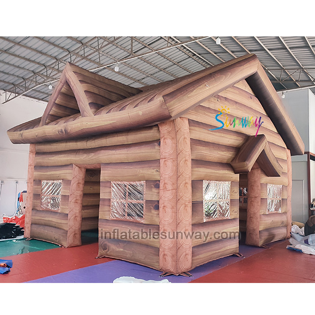 Customized Printed Inflatable log cabin structure 6 meter goflatable bungalow small inflate ski hut pub chalet house