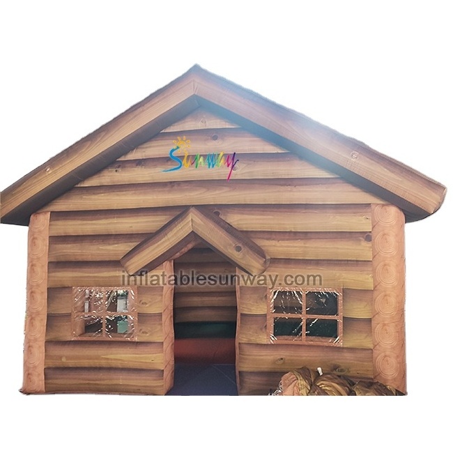 Customized Printed Inflatable log cabin structure 6 meter goflatable bungalow small inflate ski hut pub chalet house