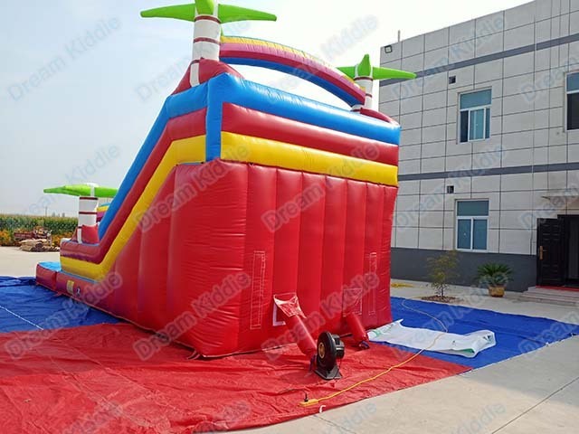 Happy Kiddie Toys factory direct sale palm tree screamer inflatable water slide, inflatable wet dry slide with detachable pool