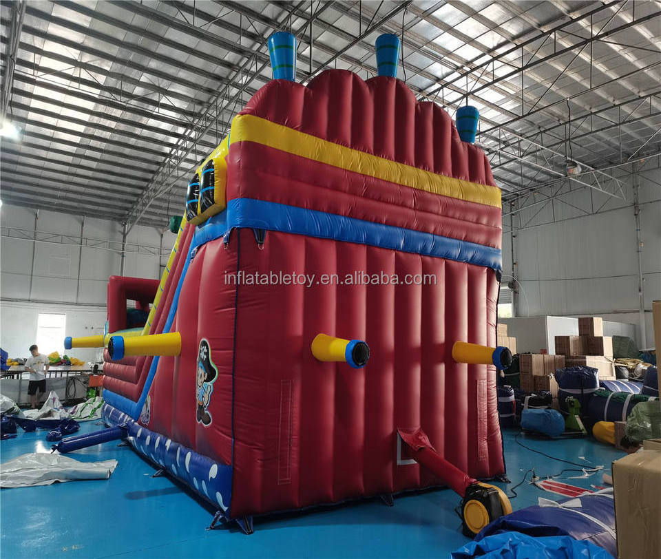 Giant Pirate Ship Inflatable Bounce House Carnival Inflatable Bouncer Bouncy Castle with Obstacles and Slide for Kids