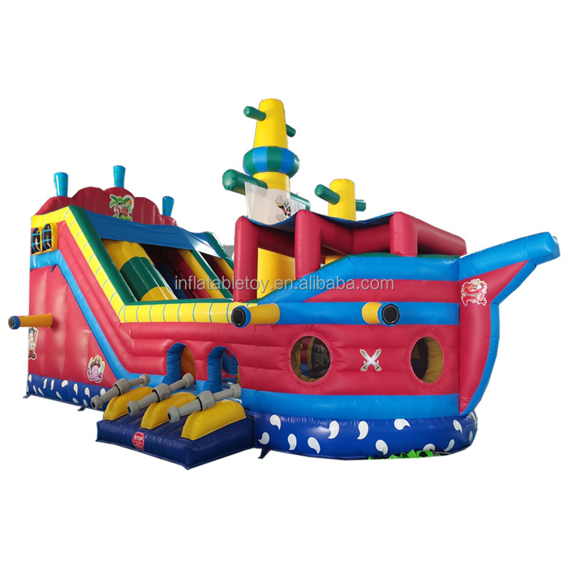 Giant Pirate Ship Inflatable Bounce House Carnival Inflatable Bouncer Bouncy Castle with Obstacles and Slide for Kids