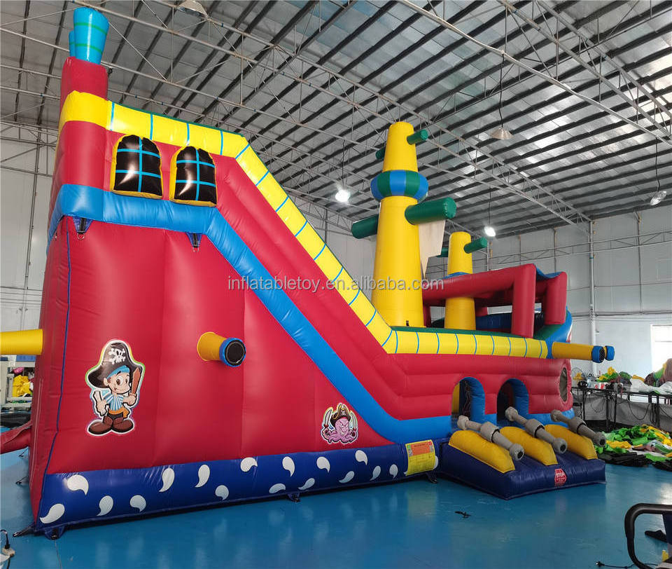 Giant Pirate Ship Inflatable Bounce House Carnival Inflatable Bouncer Bouncy Castle with Obstacles and Slide for Kids