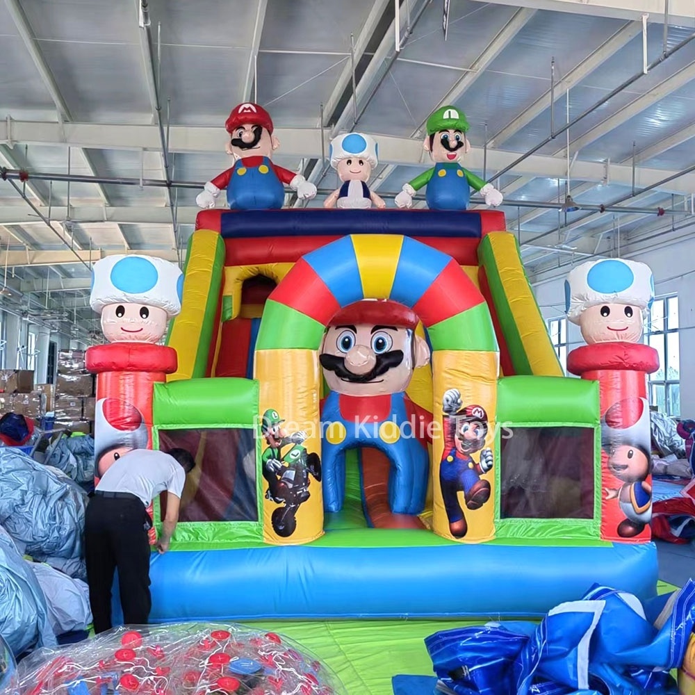 Super mario inflatable dry slide commercial cartoon kids playground inflatable slide outdoor