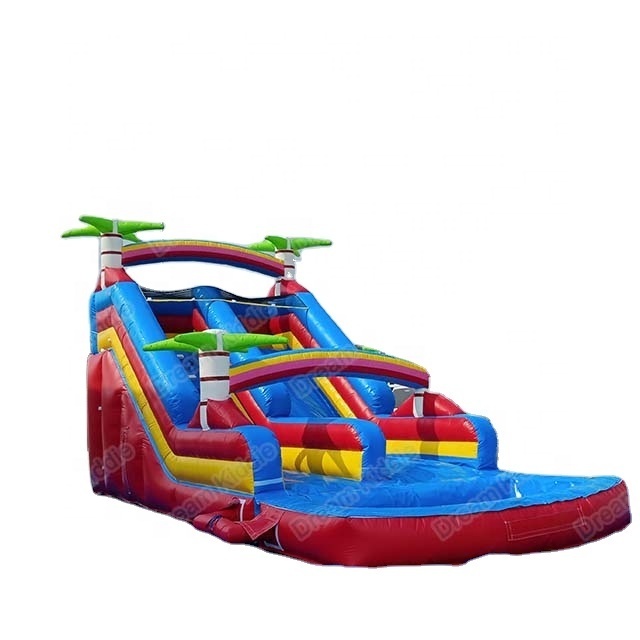 Happy Kiddie Toys factory direct sale palm tree screamer inflatable water slide, inflatable wet dry slide with detachable pool