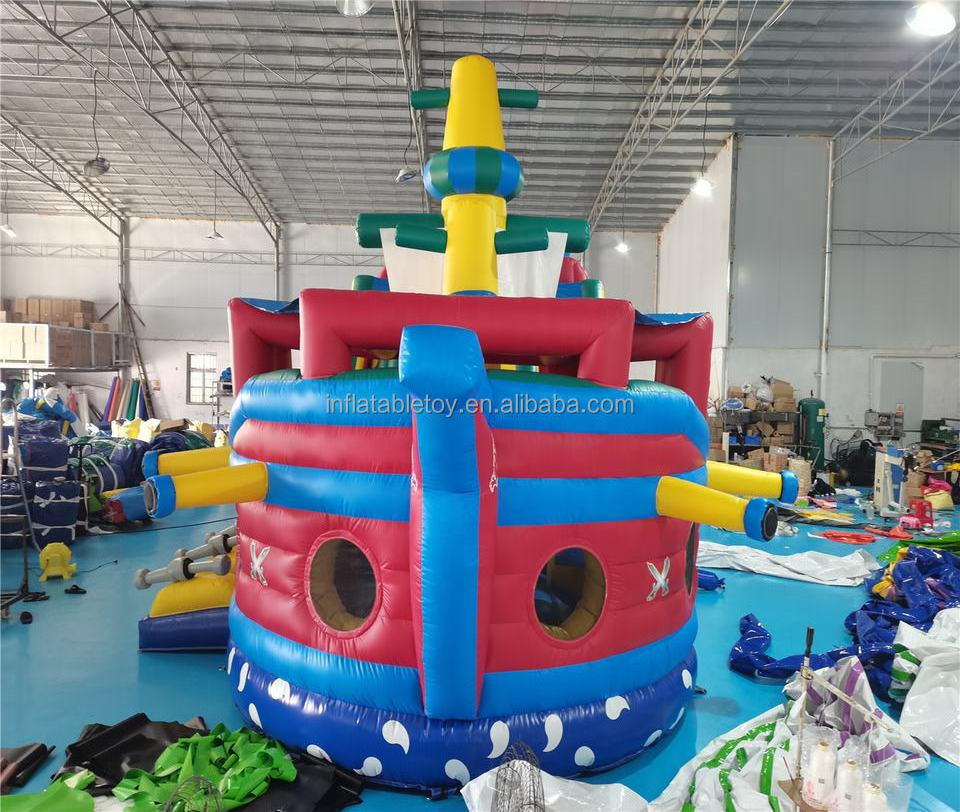 Giant Pirate Ship Inflatable Bounce House Carnival Inflatable Bouncer Bouncy Castle with Obstacles and Slide for Kids