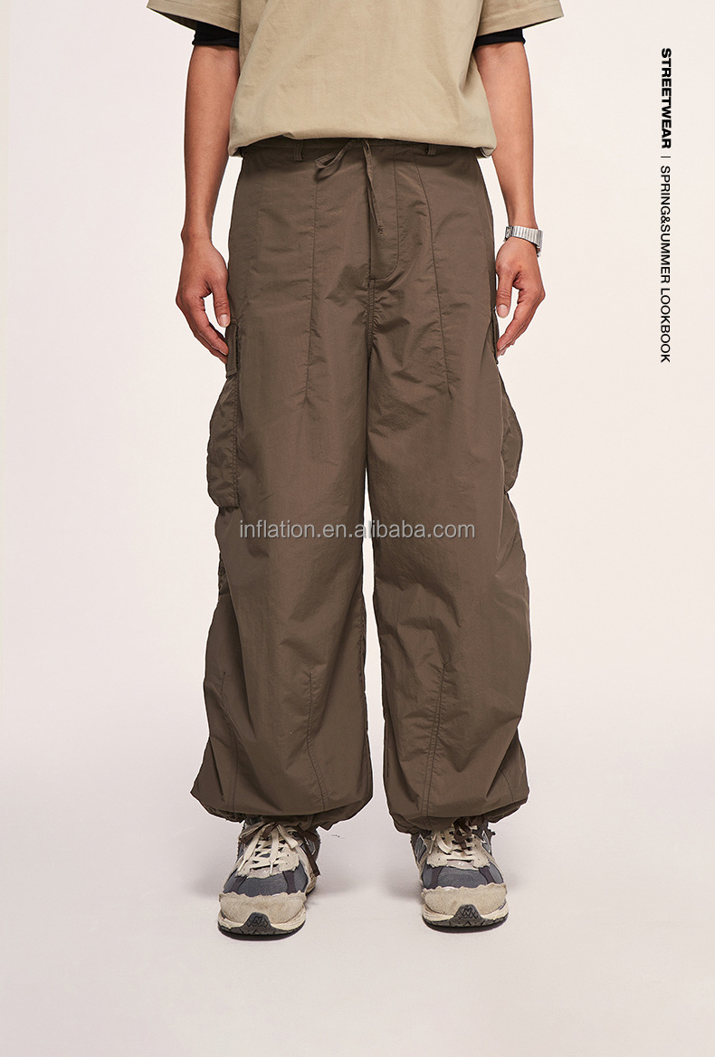 INFLATION Parachute Pants Windbreak Fabric Baggy Shrink Pocket Cargo Elastic Men's Pants & Trousers