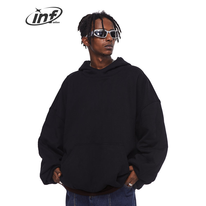 INFLATION 500 GSM Custom Double Layer Hoodie kanye Crop Hoodies mens Hem Heavyweight Drop Shoulder Men Hoodie