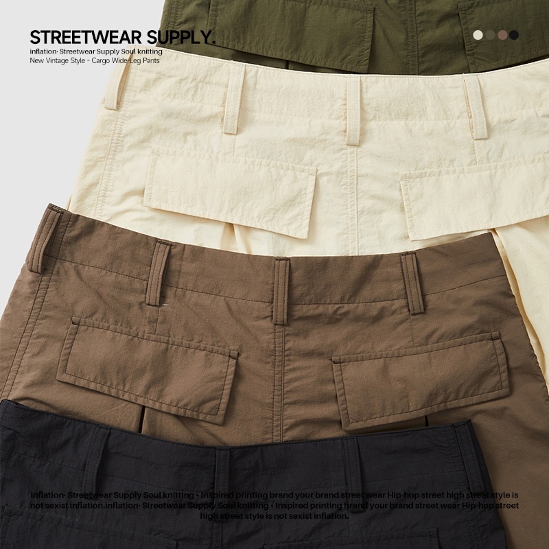 INFLATION Parachute Pants Windbreak Fabric Baggy Shrink Pocket Cargo Elastic Men's Pants & Trousers