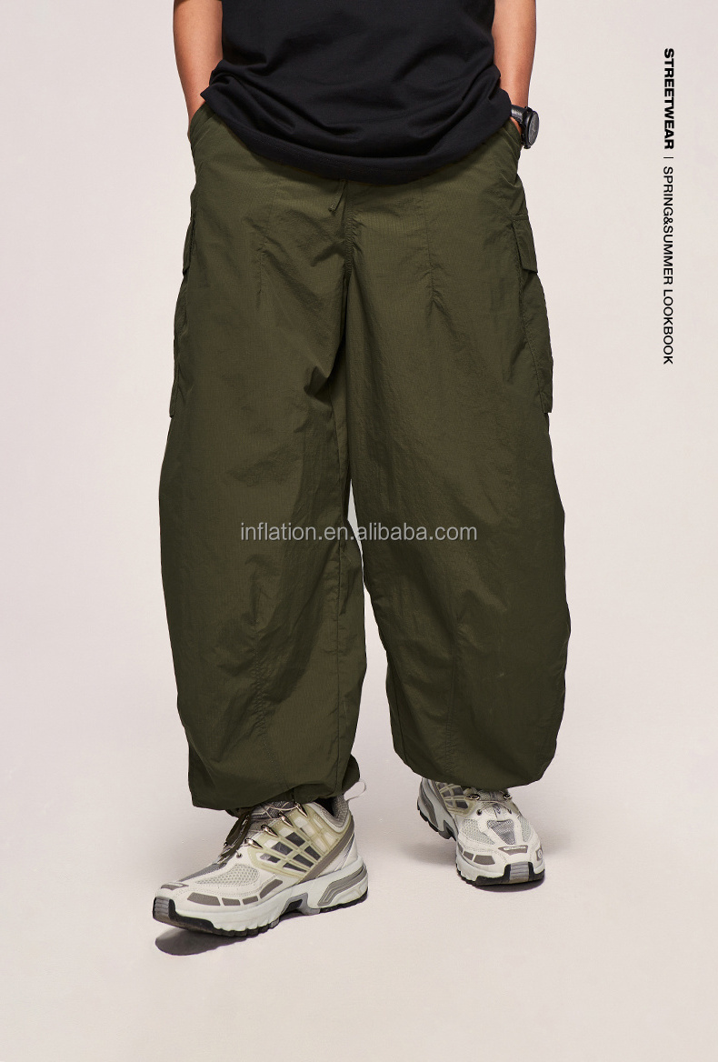 INFLATION Parachute Pants Windbreak Fabric Baggy Shrink Pocket Cargo Elastic Men's Pants & Trousers