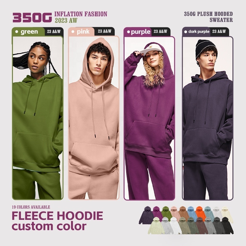 INFLATION 350 GSM Fleece Blank hoodies plain Wholesale heavyweight oversized  men's hoodies sweatshirts