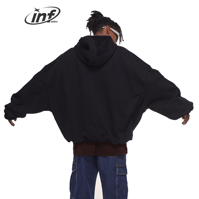 INFLATION 500 GSM Custom Double Layer Hoodie kanye Crop Hoodies mens Hem Heavyweight Drop Shoulder Men Hoodie