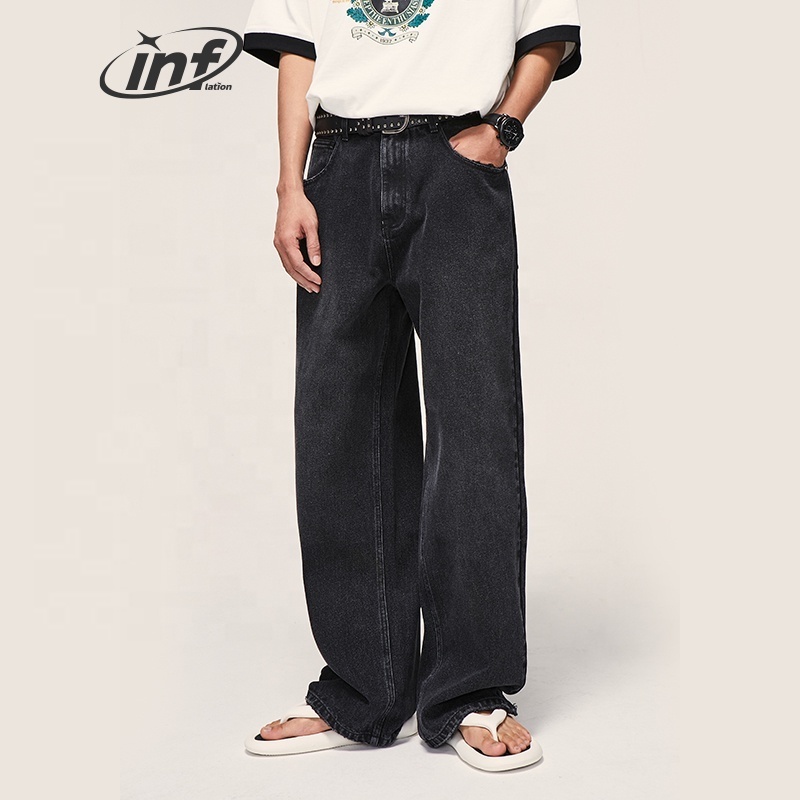 INFLATION Stock Custom Jeans Wide Leg Men Baggy Street wear Wash Black Jeans