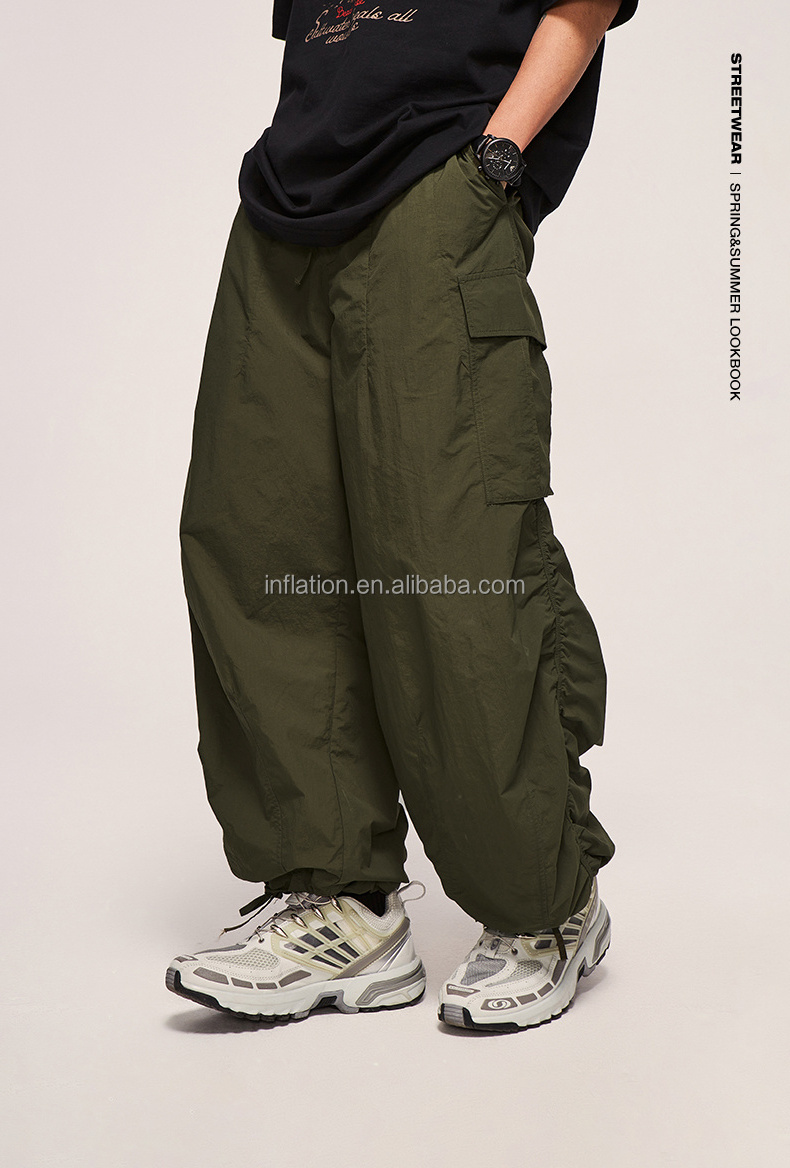 INFLATION Parachute Pants Windbreak Fabric Baggy Shrink Pocket Cargo Elastic Men's Pants & Trousers