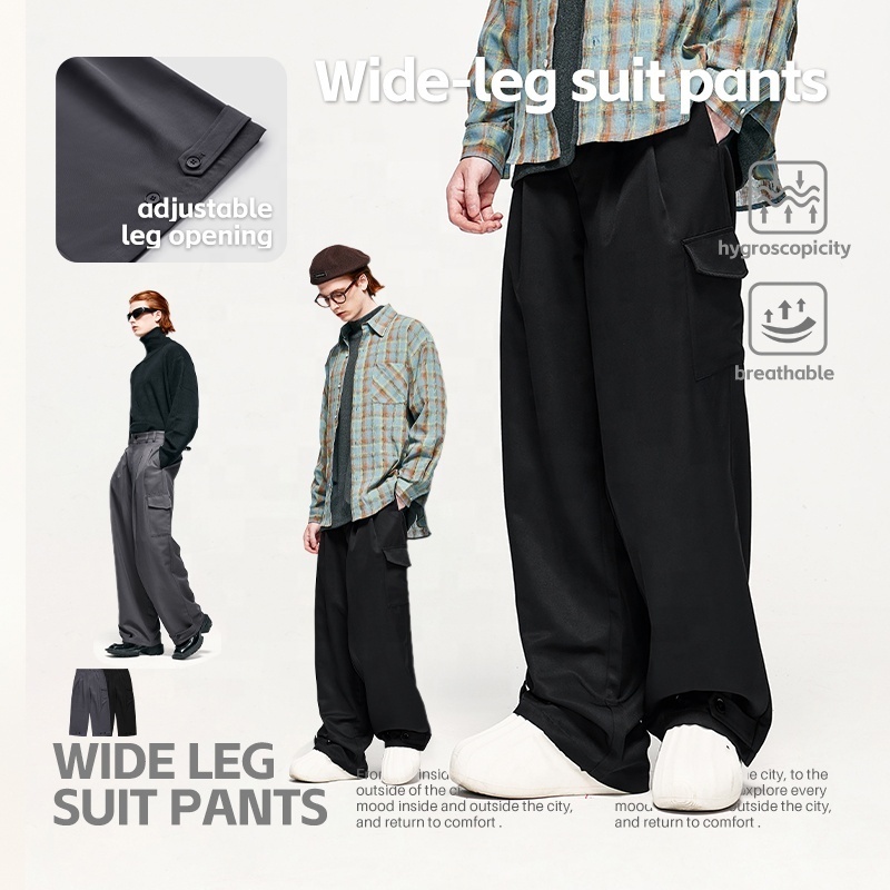 INFLATION formal men pleat Twill Suit Pants wide leg high quality brand suit pant parachute wedding suit for men