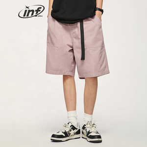 INFLATION Twill Cargo Wide Leg Pink Shorts Black Belt Waist Adjustable Summer Knee Men Shorts