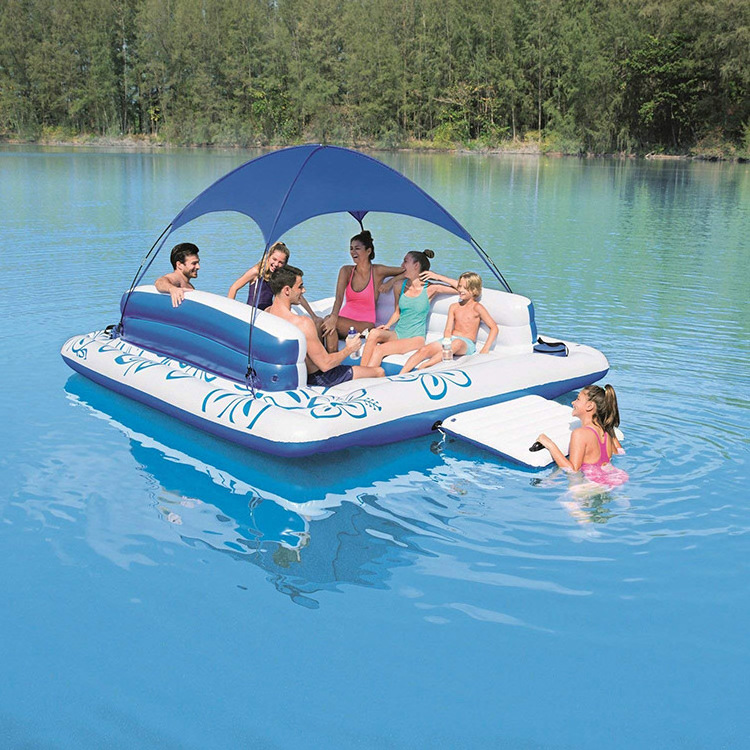 Oem custom pvc 6 7 10  person tropical tahiti inflatable water floating island