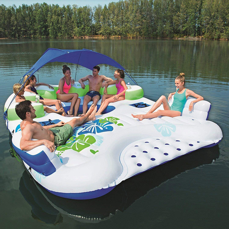 Oem custom pvc 6 7 10  person tropical tahiti inflatable water floating island