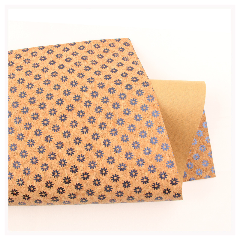 Info Cork factory direct supply printed navy sunflower daisy cork fabric leather sheet for DIY handwork notebook wallpaper cover