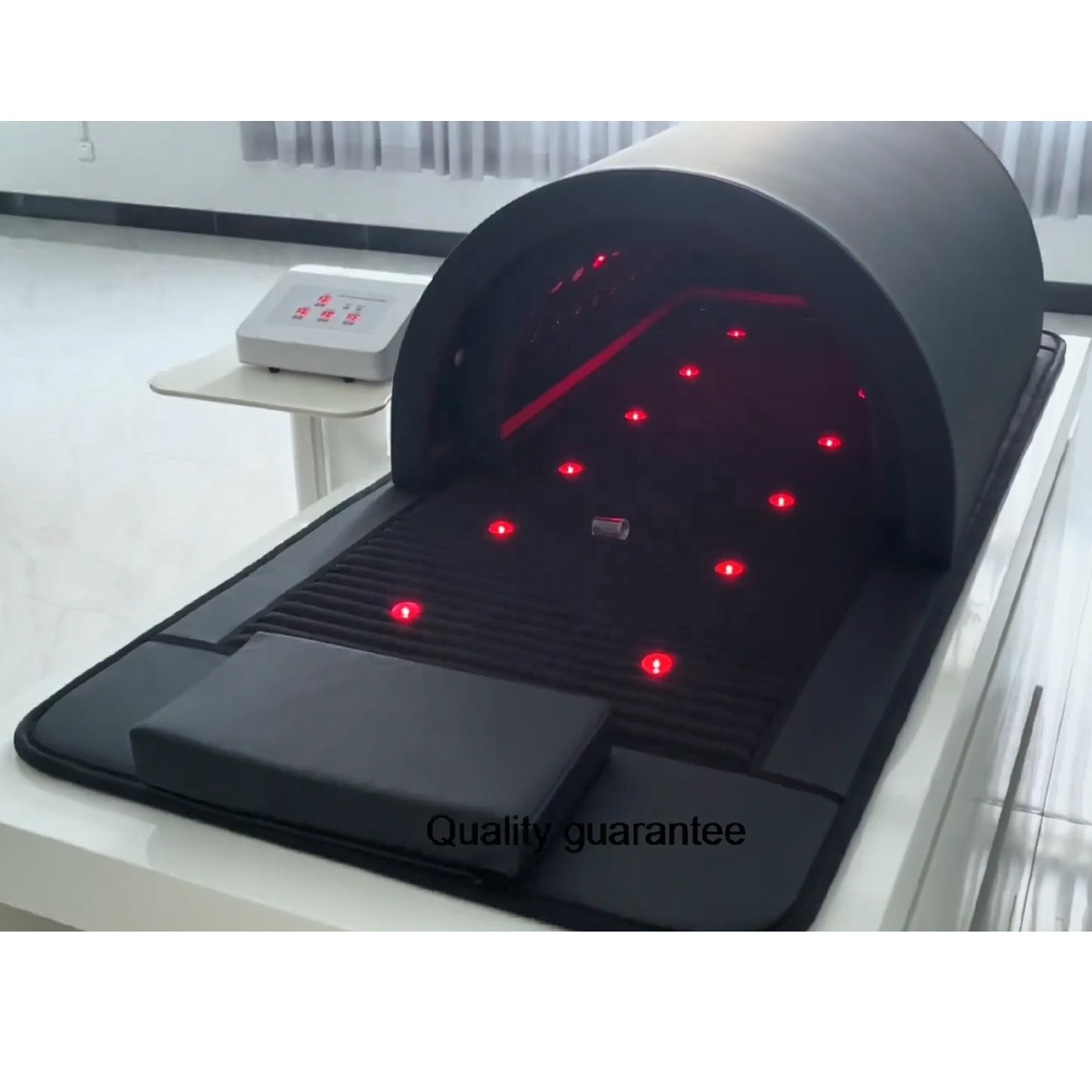 Black Color Portable Full Body Heating Far Infrared Sauna Dome with Red Photon Light PEMF Mat