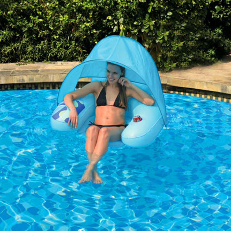 Add LOGO Inflatable Blue Swimming Pool Lounge Chair with Shade Canopy