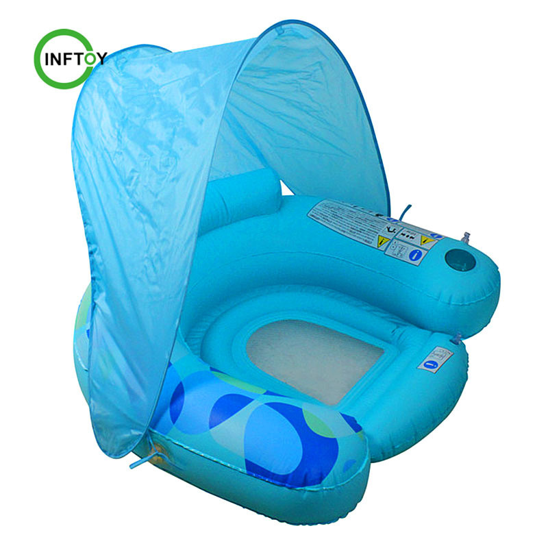 Add LOGO Inflatable Blue Swimming Pool Lounge Chair with Shade Canopy