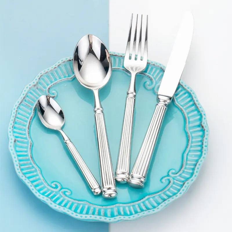 Infull 2024 Factory Price Roman Style Heavy Duty Smooth Line Handle Highly Mirror Plated Cutlery Set for Five Star Restaurant