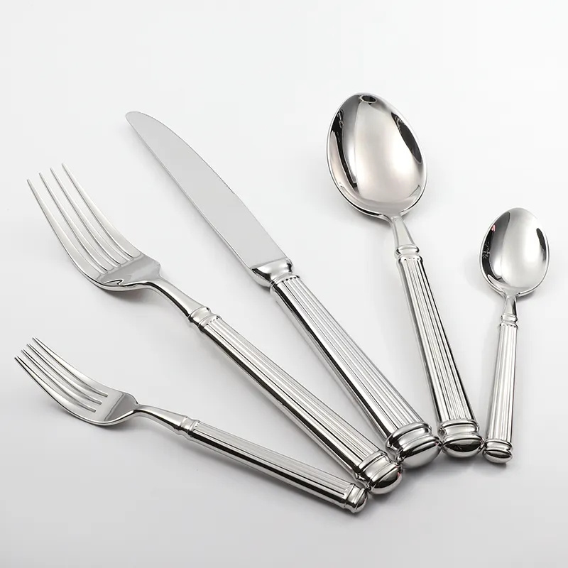 Infull 2024 Factory Price Roman Style Heavy Duty Smooth Line Handle Highly Mirror Plated Cutlery Set for Five Star Restaurant