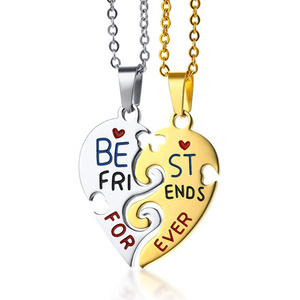 Good quality best friends forever stainless steel necklace Love stitching pendant jewelry for women and men