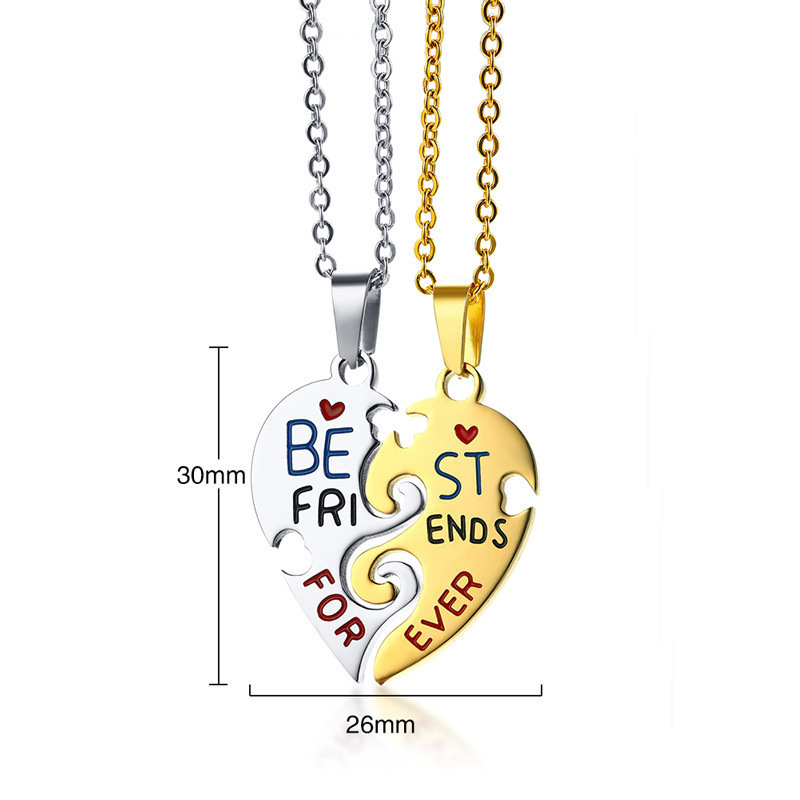 Good quality best friends forever stainless steel necklace Love stitching pendant jewelry for women and men