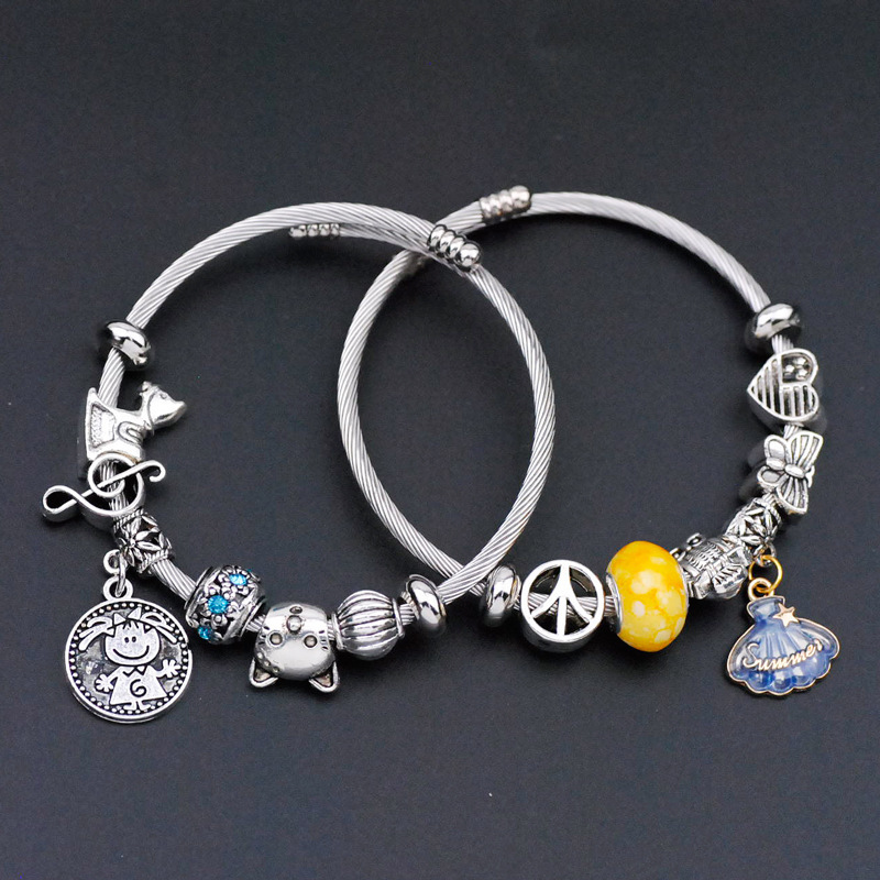 24 style New women stainless steel Coil Steel wire wristband Twist adjustable bracelet Glass beads Flamingo love charm bracelet