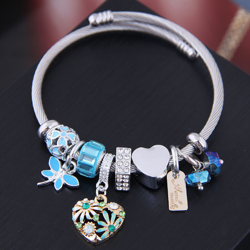 Hot sale Stainless steel love flower crystal bead charm bracelet for girls luxury jewelry