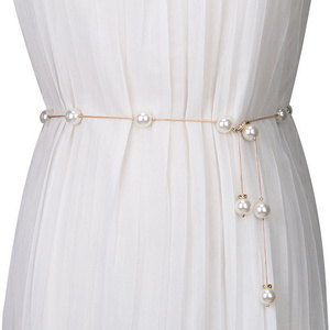 Fashion Waist chain women  Pearl Decorate Thin belt Dress with rhinestones  chain skirt belt body chain