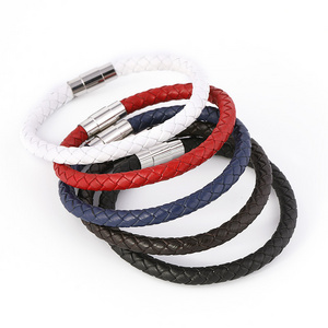 Hot sale punk Braided PU  Leather Bracelet men's birthday gift bracelet Stainless steel bangle