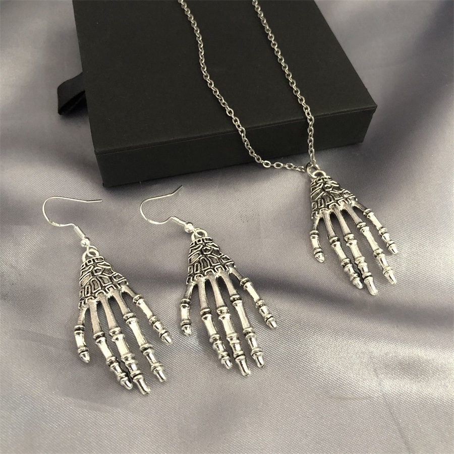 Simply design skeleton hands All Saints' Day  Halloween women necklaces earrings set