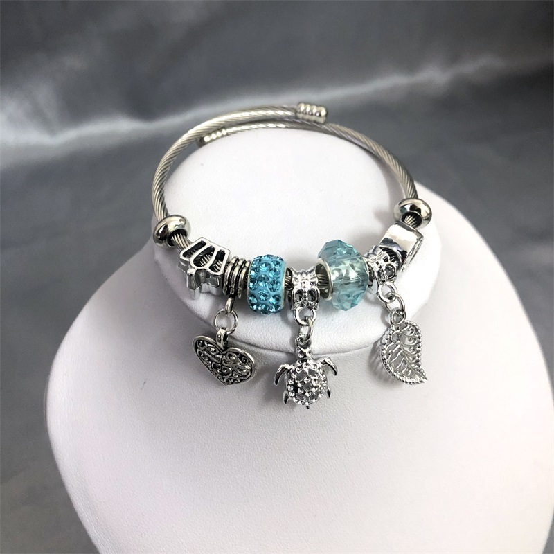 Wholesale Designer Diy Couple Crystal Bangle Butterfly Charms Stainless Steel Bracelet Jewelry For Women