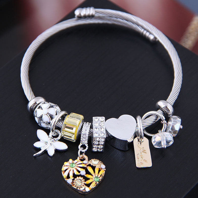 Hot sale Stainless steel love flower crystal bead charm bracelet for girls luxury jewelry