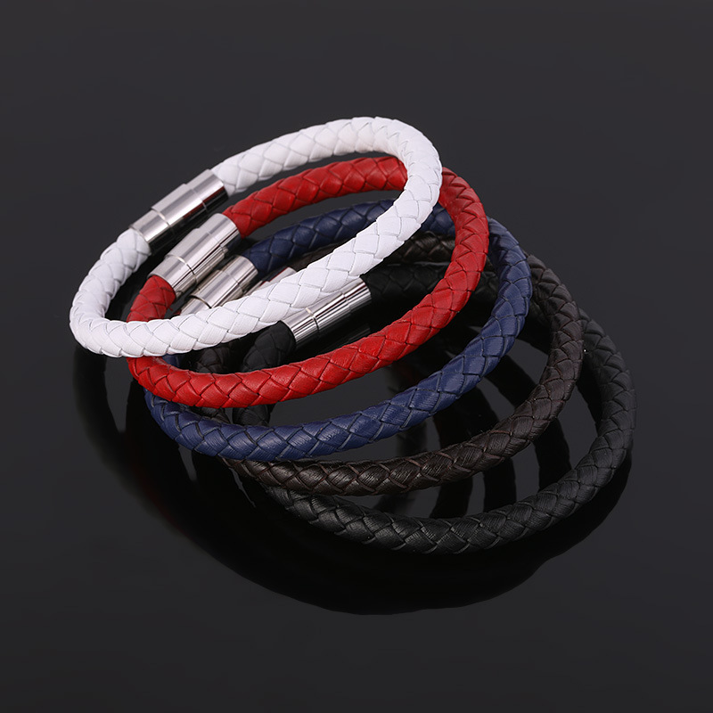 Hot sale punk Braided PU  Leather Bracelet men's birthday gift bracelet Stainless steel bangle