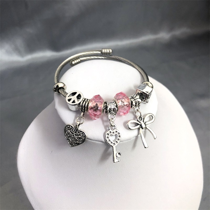 Wholesale Designer Diy Couple Crystal Bangle Butterfly Charms Stainless Steel Bracelet Jewelry For Women