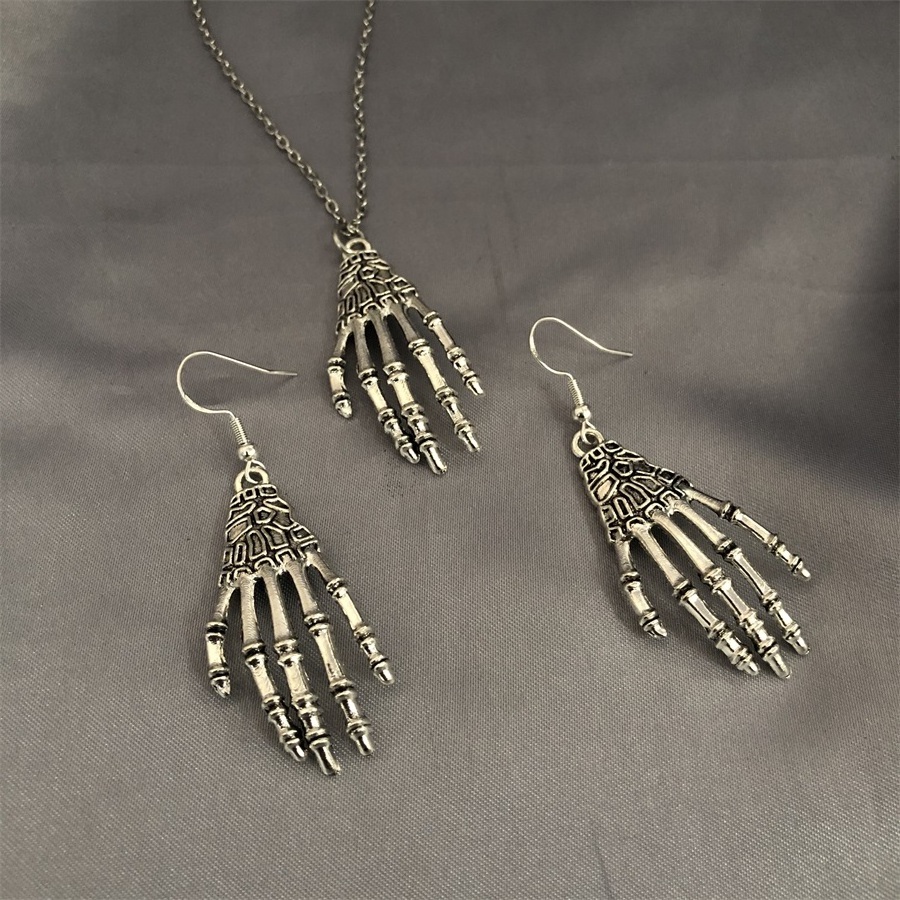 Simply design skeleton hands All Saints' Day  Halloween women necklaces earrings set