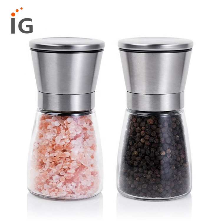 Stainless Steel Salt and Pepper Grinder Spice Mill with Glass Body